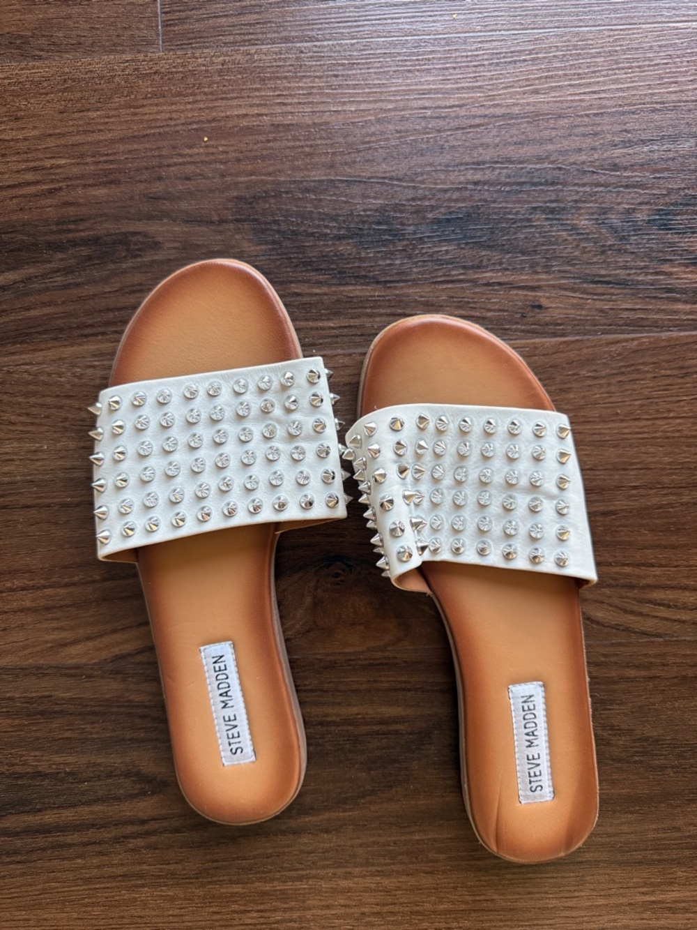 Steve Madden White Studded Slide Sandals